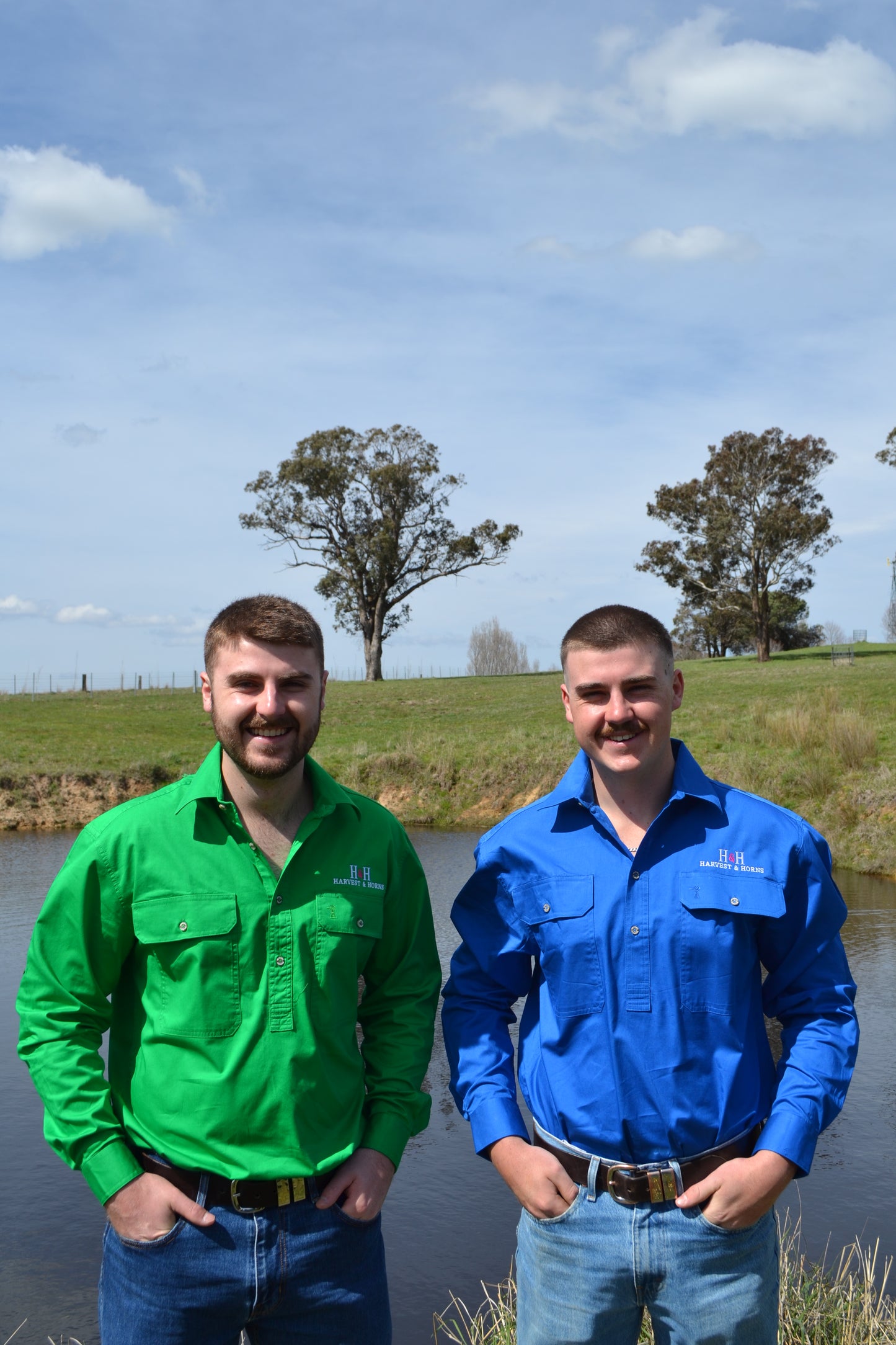 Mens closed front long sleeve shirt - Cobalt Blue