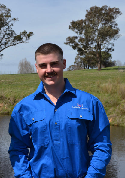 Mens closed front long sleeve shirt - Cobalt Blue