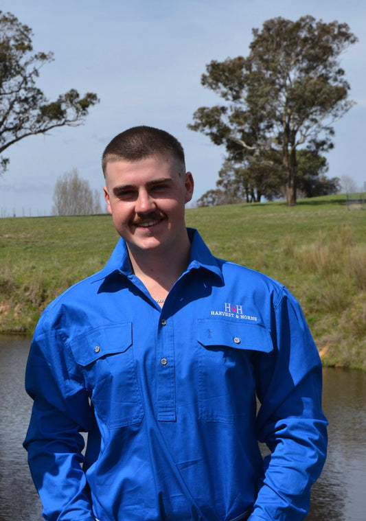Mens closed front long sleeve shirt - Cobalt Blue