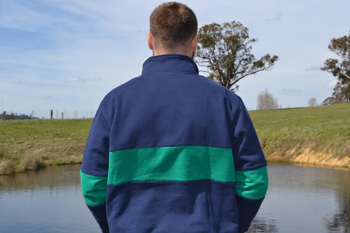 Navy and Green Unisex 1/4 Zip Jumper