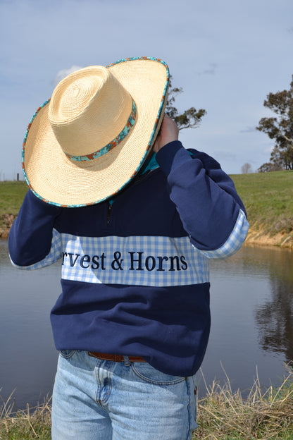 Navy and Blue Gingham Unisex 1/4 Zip Jumper