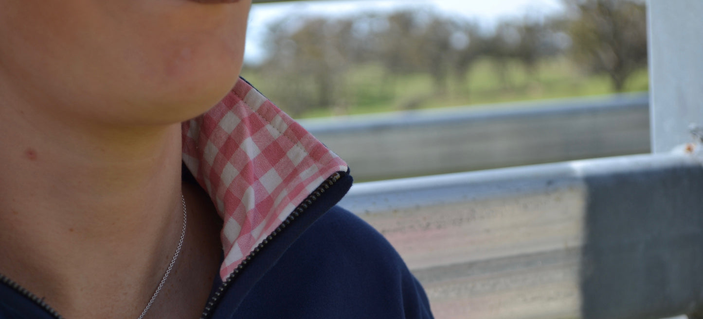 Navy and Pink Gingham Unisex 1/4 Zip Jumper