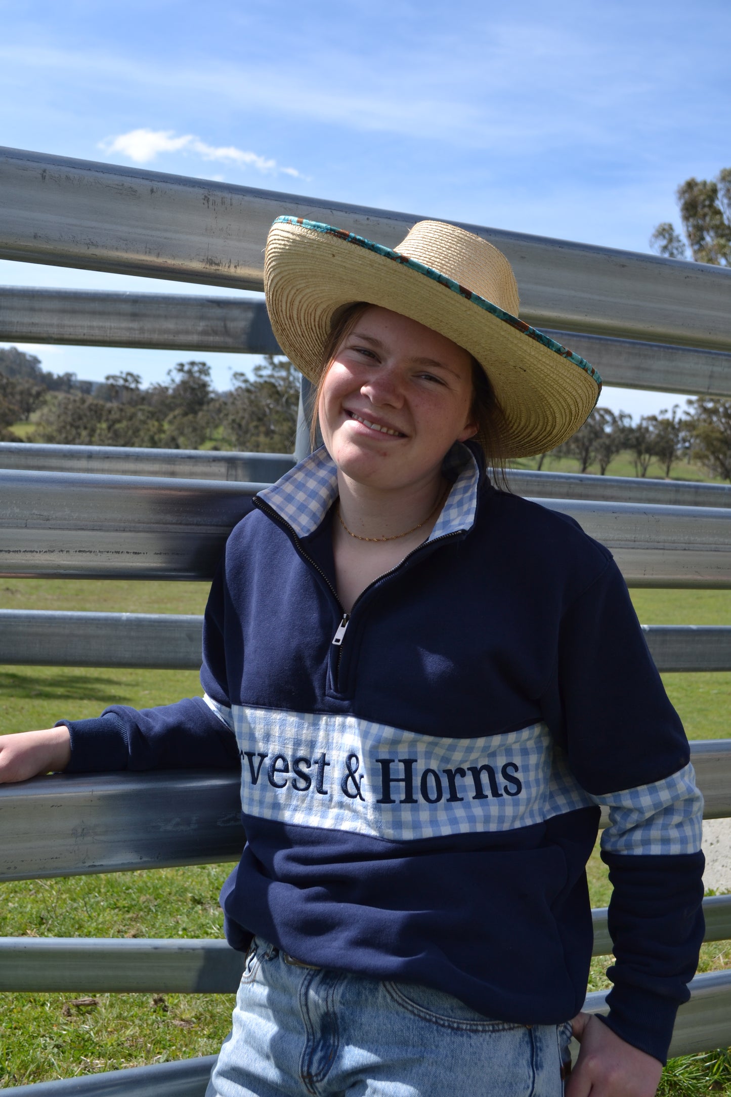 Navy and Blue Gingham Unisex 1/4 Zip Jumper