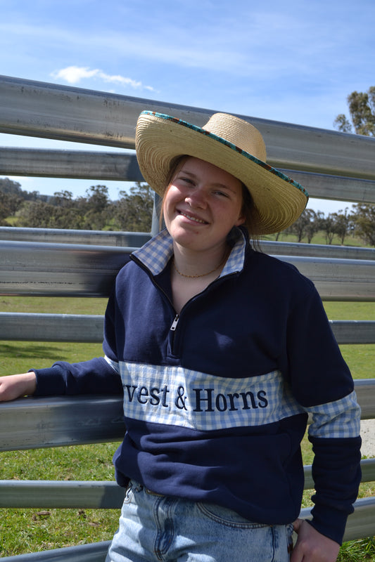 Navy and Blue Gingham Unisex 1/4 Zip Jumper