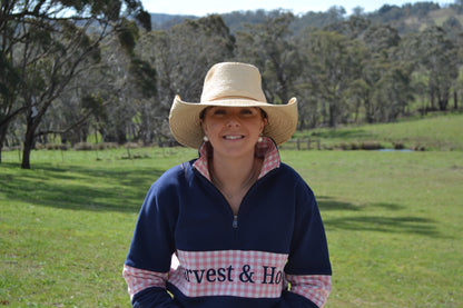 Navy and Pink Gingham Unisex 1/4 Zip Jumper