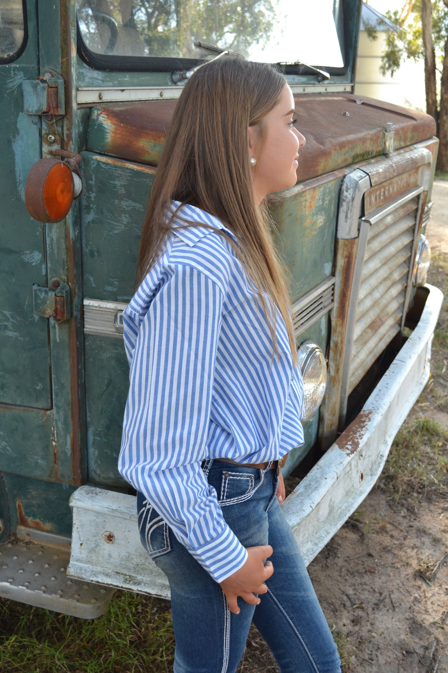 Who's Charlie Riley Cotton Blue & White Stripe Shirt - Relaxed fit