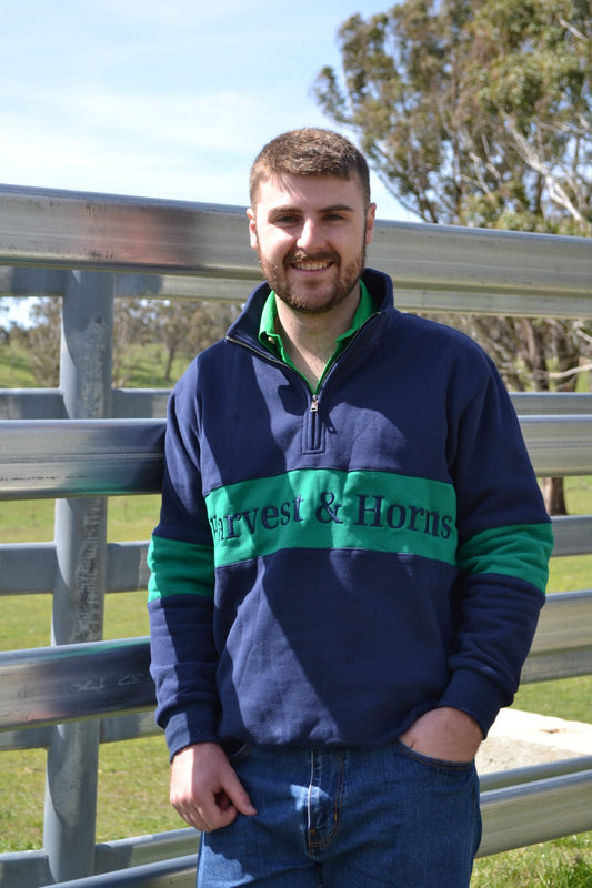 Navy and Green Unisex 1/4 Zip Jumper