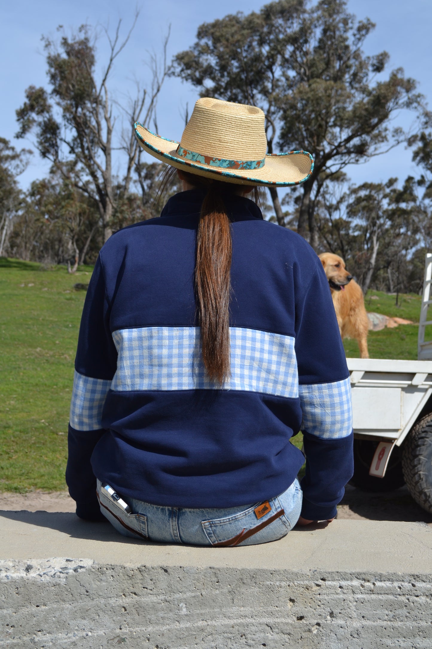 Navy and Blue Gingham Unisex 1/4 Zip Jumper