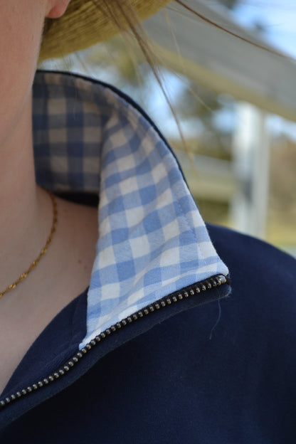 Navy and Blue Gingham Unisex 1/4 Zip Jumper