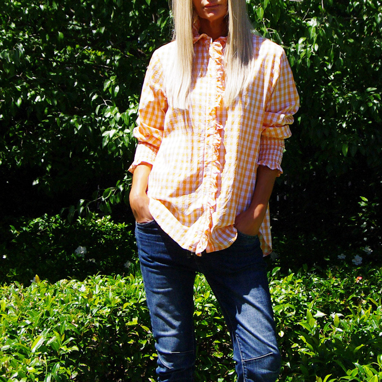 Who's Charlie - Poppy Mandarin & White Gingham Shirt
