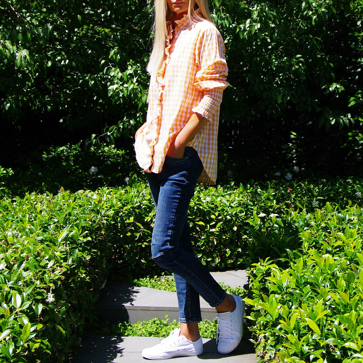 Who's Charlie - Poppy Mandarin & White Gingham Shirt