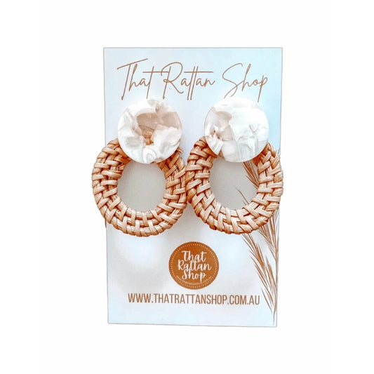 Rattan & White Terrazo Earrings