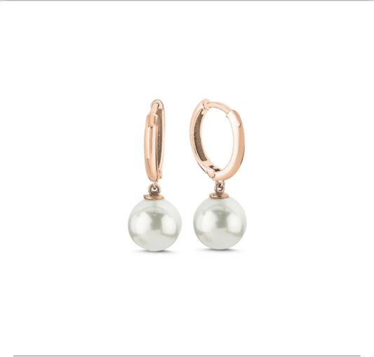 9mm White Pearl Huggie Earrings - Rose Gold