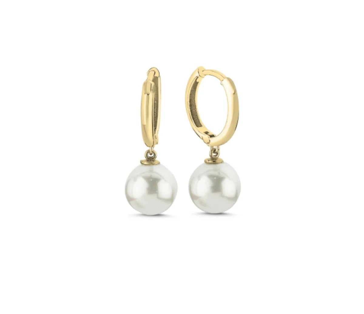 9mm White Pearl Huggie Earrings - Gold