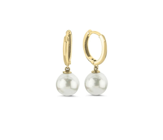 9mm White Pearl Huggie Earrings - Gold